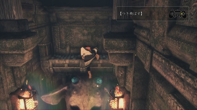 トリコの頭を足場に